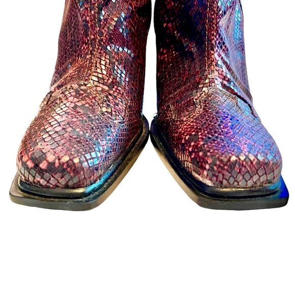 EUC Red Square Toed Faux Snakeskin Boots - Picture 2 of 6